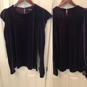 Do+Be purple velvet long sleeve holiday top.